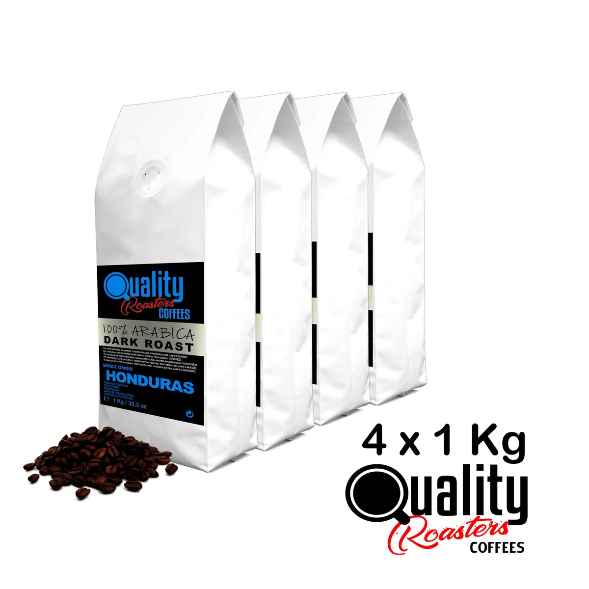 Quality Roasters Coffees. Grains de café naturels. Rôti Noir. 100% Arabica. Origine unique Honduras. Rôti à la main. Dark Roast. (4 Kg)