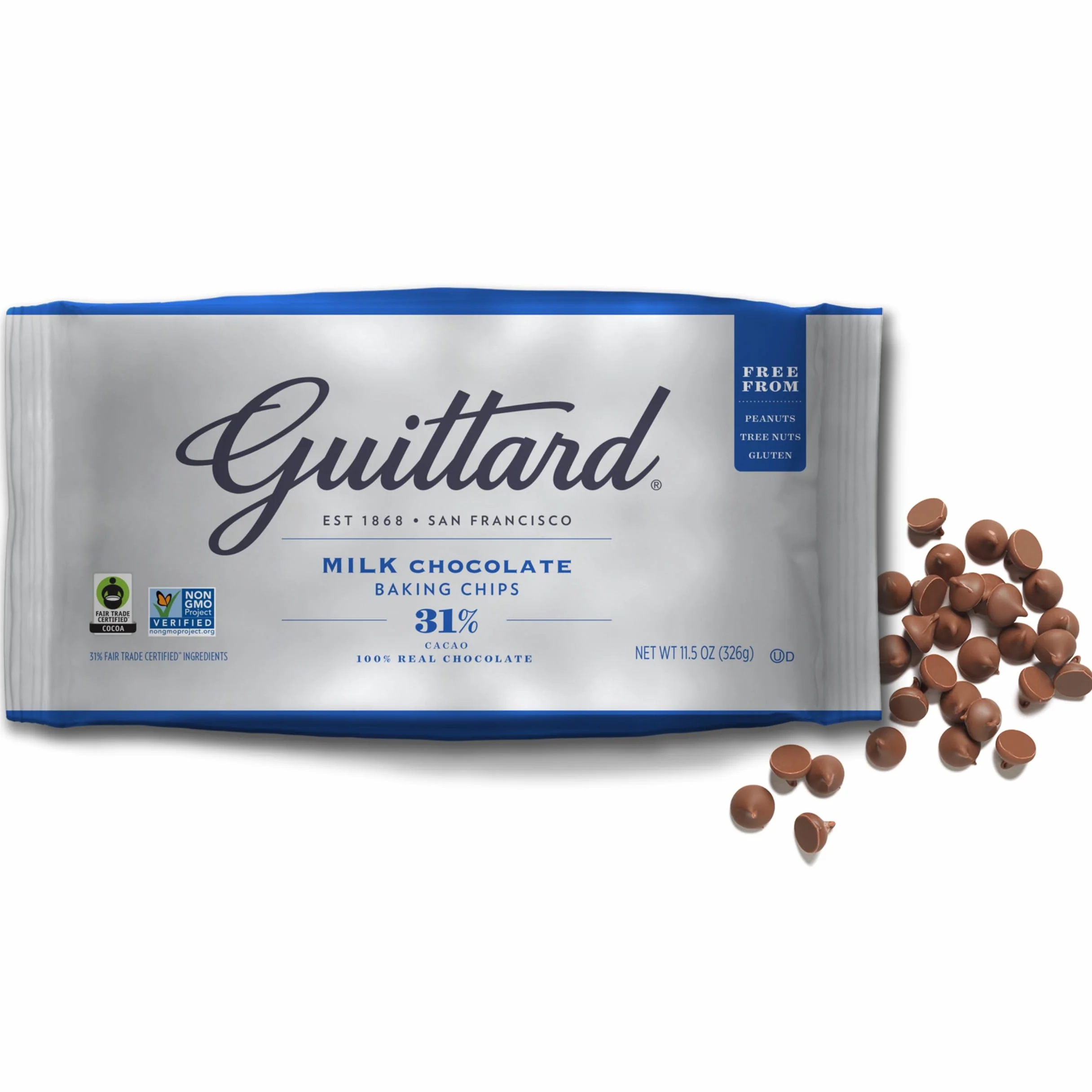 Guittard Milk Chocolate Chips – Gouttes de Chocolat au Lait de San Francisco, 326 g – Crémeux & Fondant avec une Note de Vanille – Parfait pour la Pâtisserie, le Chocolat Chaud & les Desserts