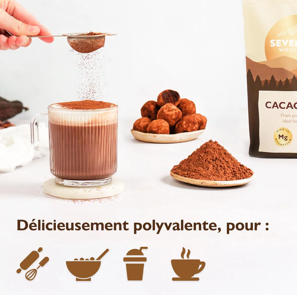 Sevenhills Wholefoods Poudre de Cacao 400g - Non Alcalinisée - Riche en Fer et Magnésium - Qualité supérieure, pure, non sucrée, idéale pour la pâtisserie, les smoothies et le chocolat chaud