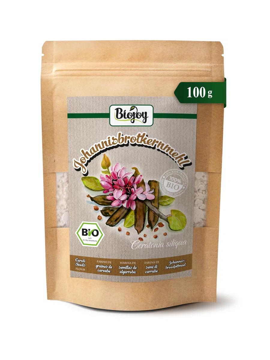 Biojoy Farine de graines de caroube BIO (100 g), moulu, Caroube poudre (Ceratonia siliqua)