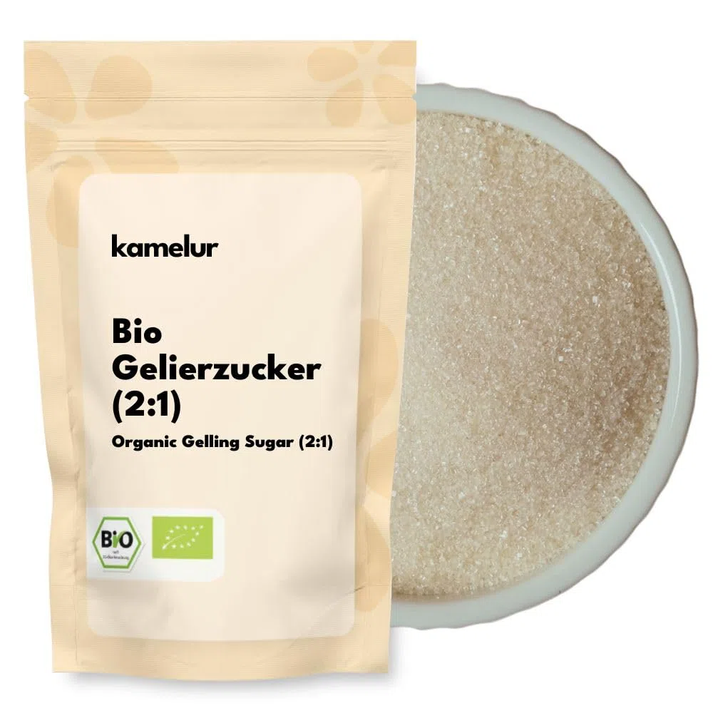 Kamelur 1kg de sucre gélifiant BIO avec du sucre de canne brut BIO et de la pectine de pomme - sucre gélifiant BIO (2:1) en emballage biodégradable