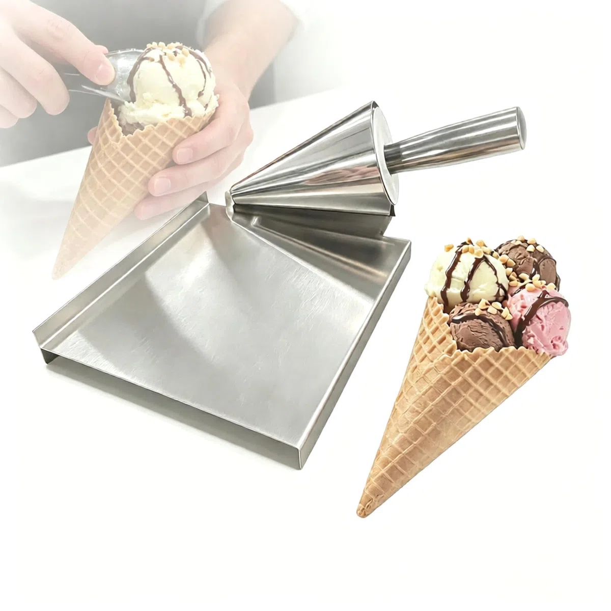 Rouleau À Gaufres Pour Crème Glacée - Outil Robuste En Fonte Daluminium Pour Façonner Les Cornets De Gaufres Avec Base En Acier Inoxydable, Moule Manuel À Faire Soi-même Pour Réaliser Des