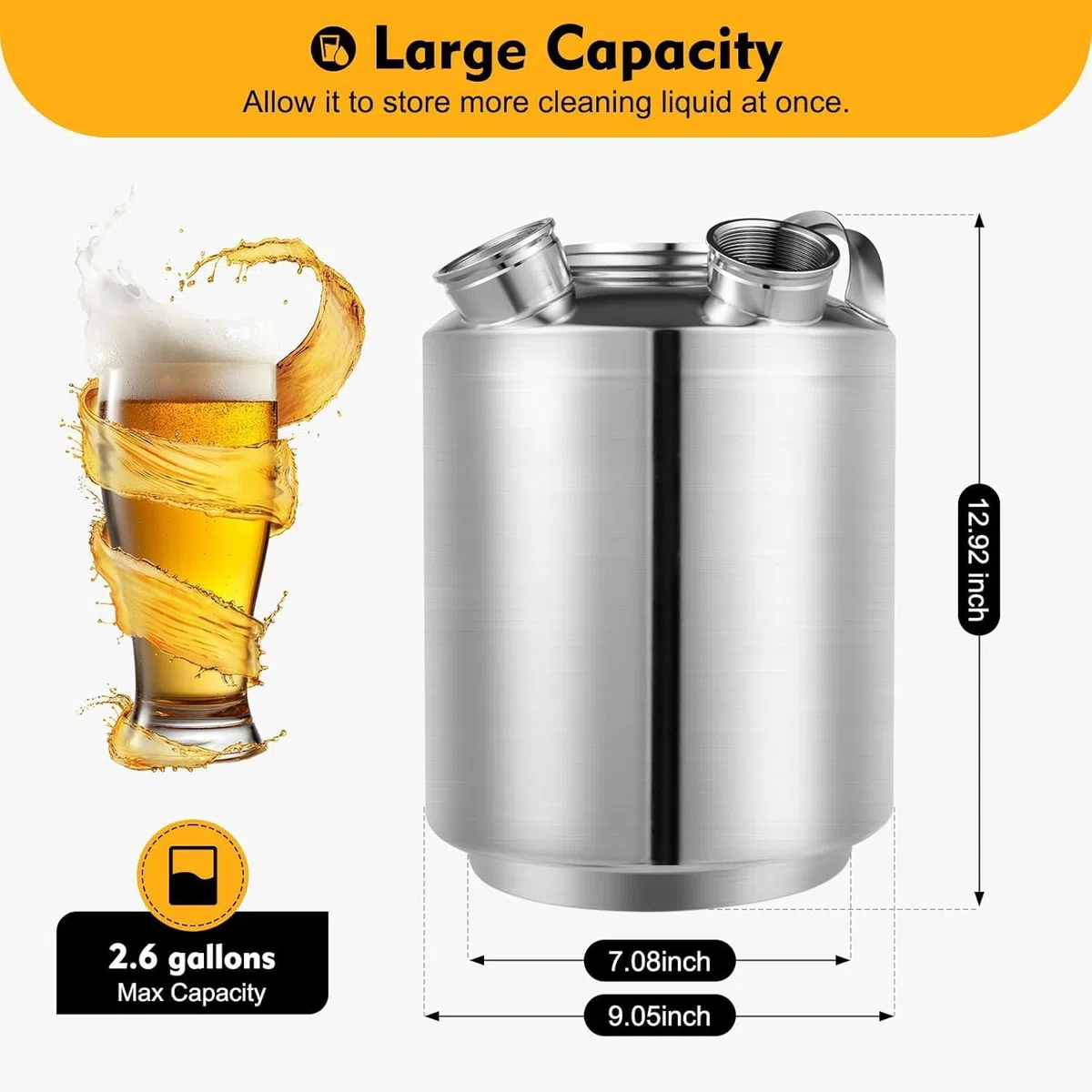 Kit de nettoyage de ligne de bière, système de nettoyage en acier inoxydable de 10 L avec 3 valves pour bière, machines à traire et machines à thé au lait