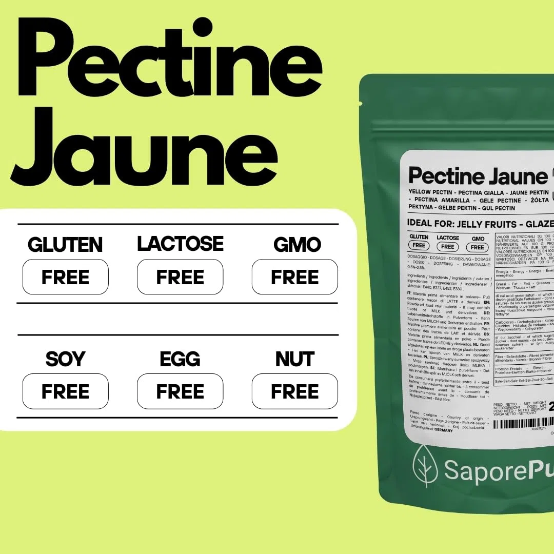 SaporePuro Pectine Jaune 200 g – Gélifiant Naturel à Haut Pouvoir Gélifiant pour Confitures et Gelées – SANS GLUTEN