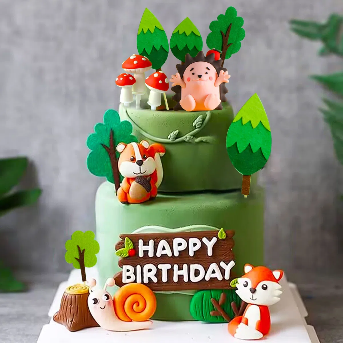 JeVenis Gâteau D'anniversaire Des Animaux De La Forêt - Écureuil, Hérisson, Escargot