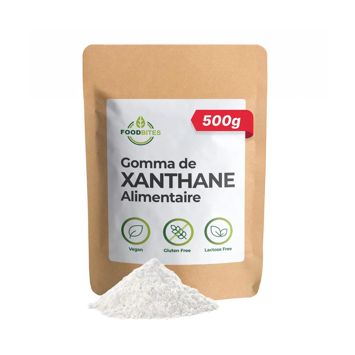 Food Bites Gomme de Xanthane en Poudre 500g – Épaississant Alimentaire Vegan et Sans Gluten – Xanthan Gum Idéale pour Desserts, Glaces et Cuisine Moléculaire – eBook OFFERT avec 20 recettes incluse