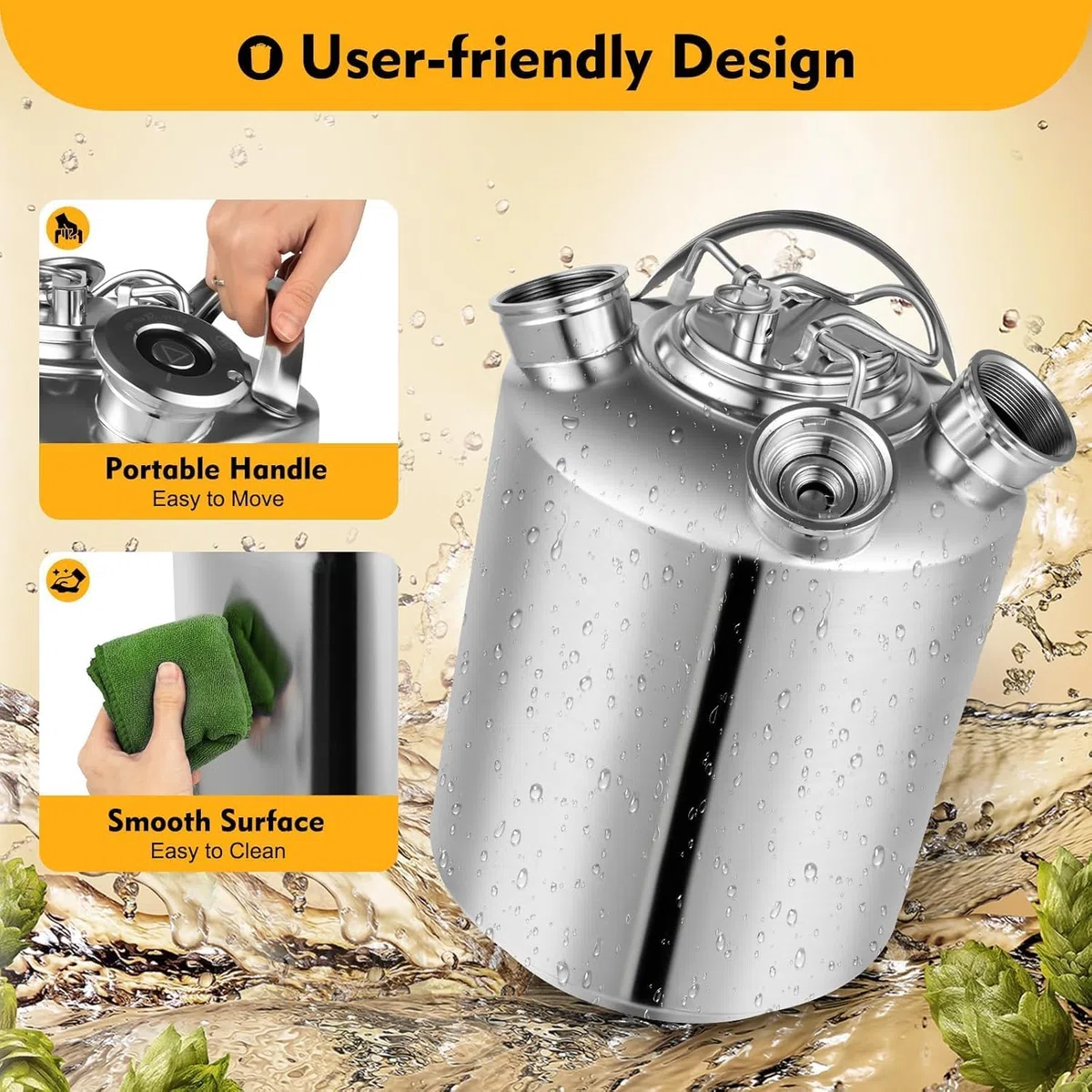 Kit de nettoyage de ligne de bière, système de nettoyage en acier inoxydable de 10 L avec 3 valves pour bière, machines à traire et machines à thé au lait