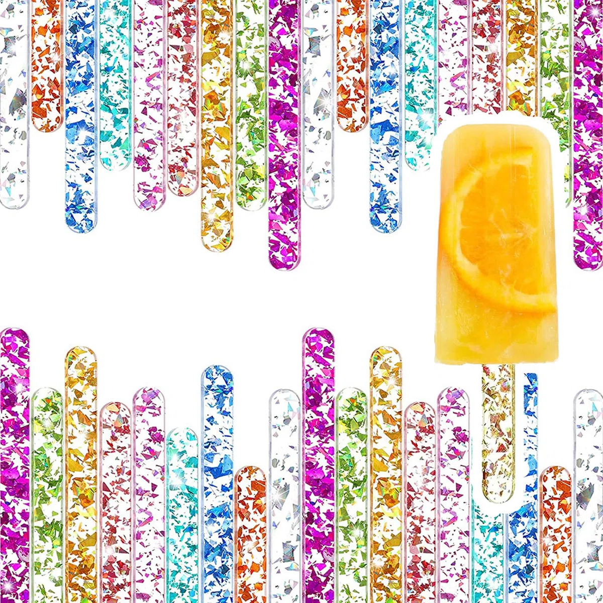 Lot de 50 bâtons de Batonnets Glace Acrylique Réutilisables, 11.5CM Bâtons De Glace Réutilisables, pour la Fabrication de Gâteaux à la Crème Glacée DIY, Etc. Cakesicle Bâton Coloré