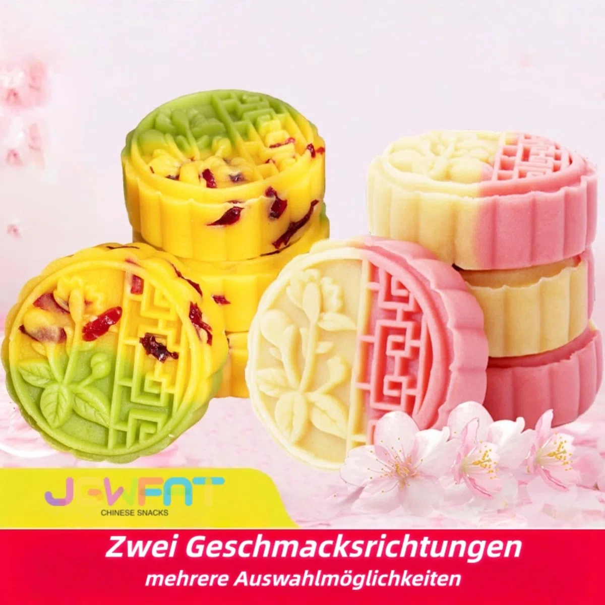 JGFWAT Gâteau de haricots mungo au goût sakura 500 g | Dessert fait main | Snacks chinois | Convient pour partager avec la famille et les amis