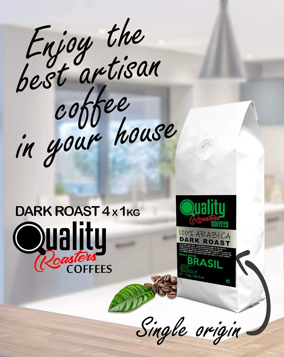 Quality Roasters Coffees. Grains de café naturels. Rôti Noir. 100% Arabica. Origine unique Brésil. Rôti à la main. Dark Roast. (4 Kg)