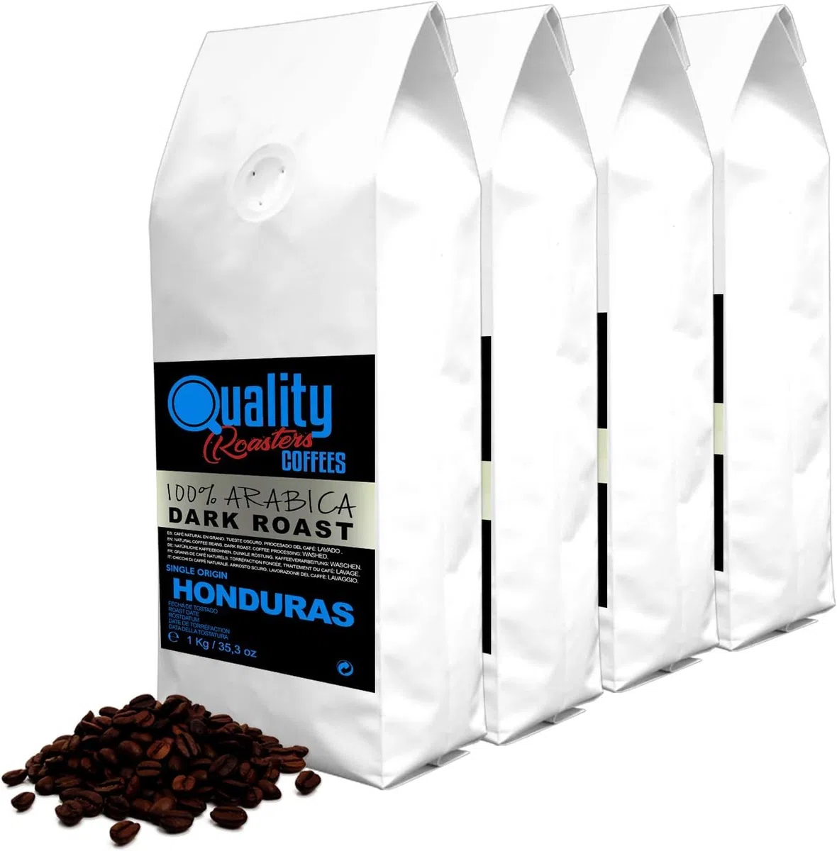 Quality Roasters Coffees. Grains de café naturels. Rôti Noir. 100% Arabica. Origine unique Honduras. Rôti à la main. Dark Roast. (4 Kg)