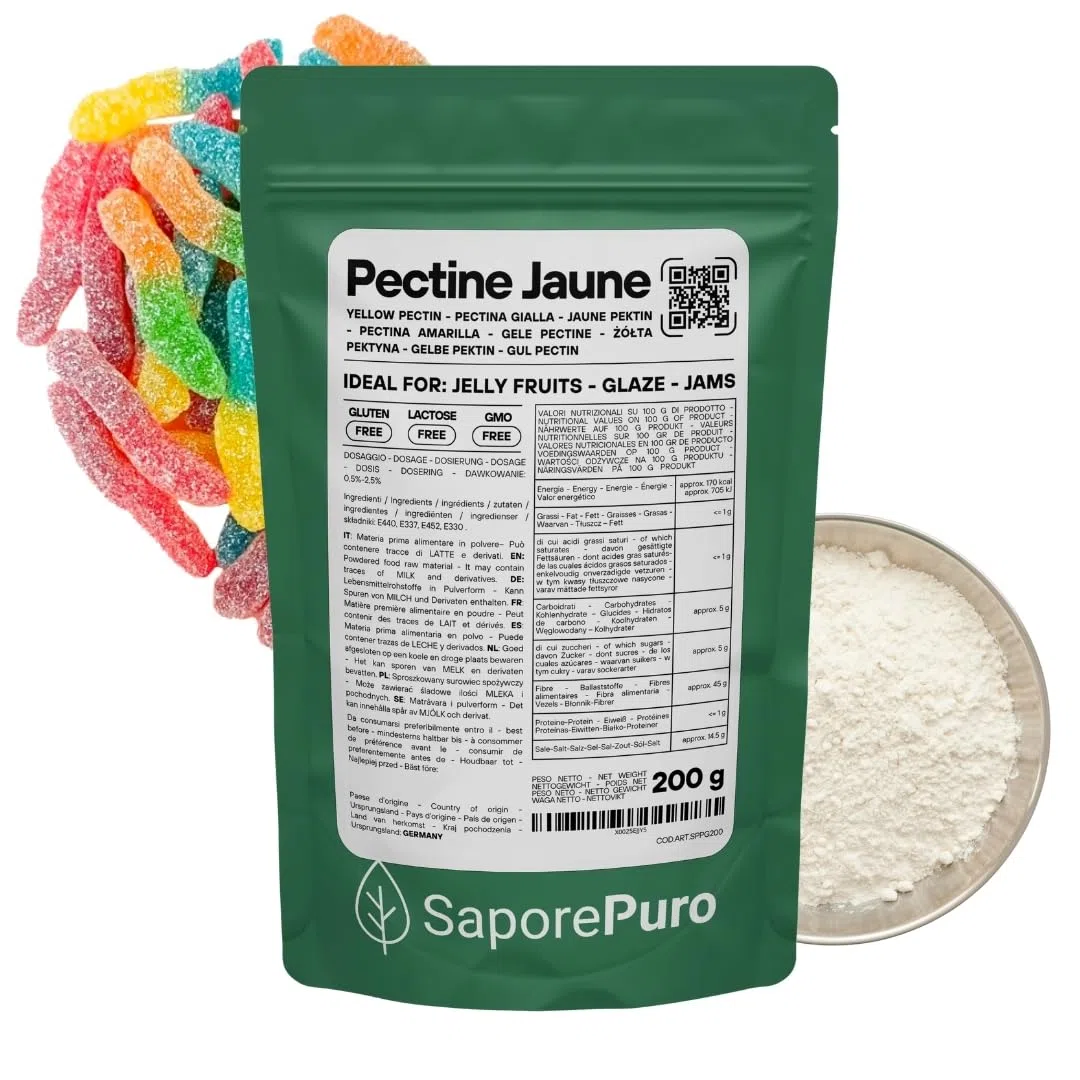 SaporePuro Pectine Jaune 200 g – Gélifiant Naturel à Haut Pouvoir Gélifiant pour Confitures et Gelées – SANS GLUTEN