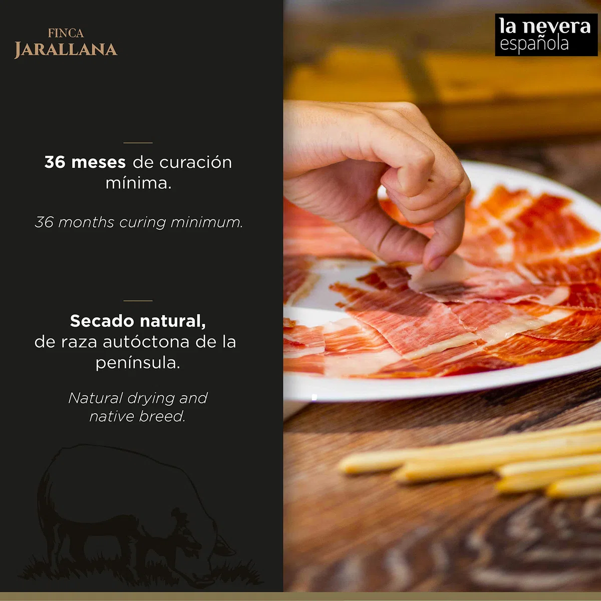 Finca Jarallana | Jambon Ibérique Cebo 50% | Pièce de 9 kg avec Séchage Naturel | Porcs de rRace Ibérique Élevés en Régime Extensif