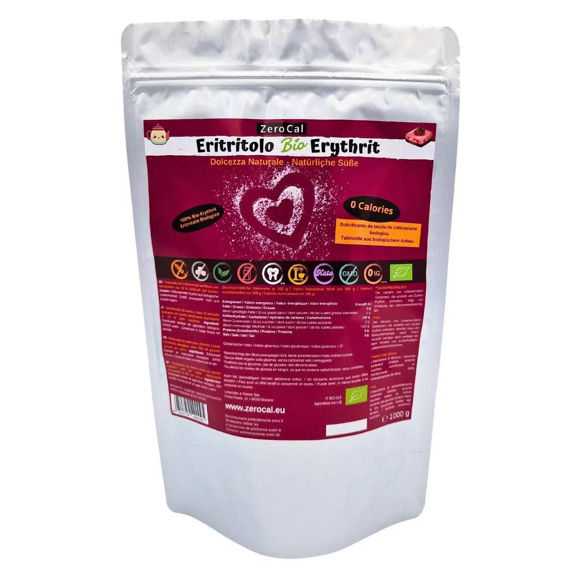 ZeroCal | 100% ÉRYTHRITOL CERTIFIÉ BIOLOGIQUE | 1000 g - Granulé | Substitut de sucre | Édulcorant pour la Cuisine | Sans gluten | Qualité premium | Pour Tous les Types de Régimes