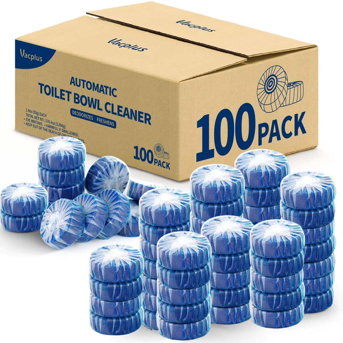 Vacplus Lot de 100 pastilles nettoyantes pour cuvette de toilette
