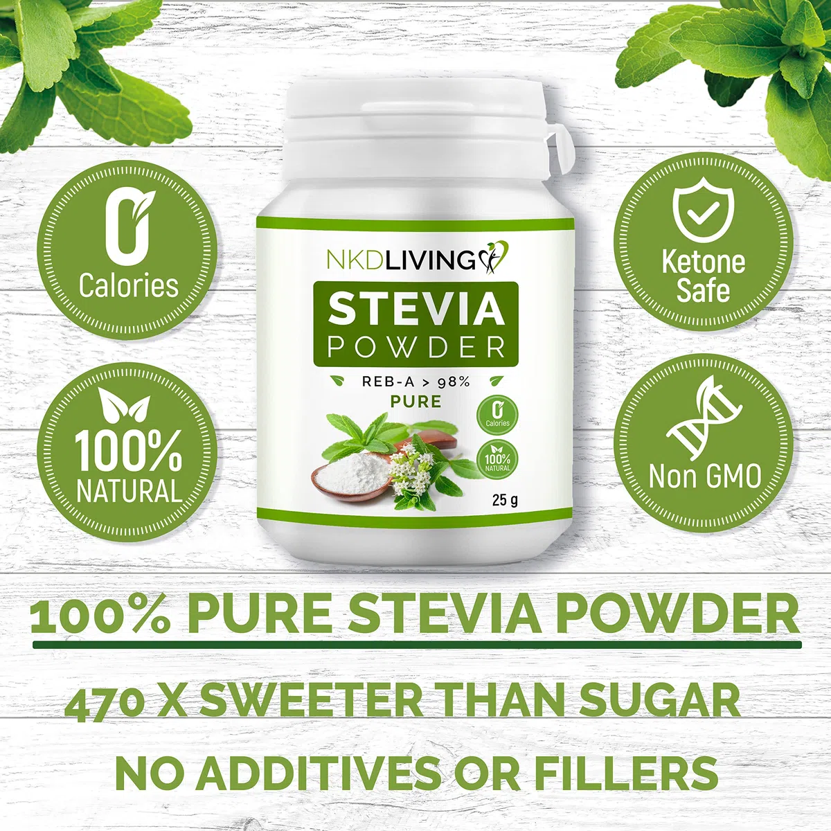 NKD Living 100% Pure Stevia Poudre, Reb-A 98% (25g)
