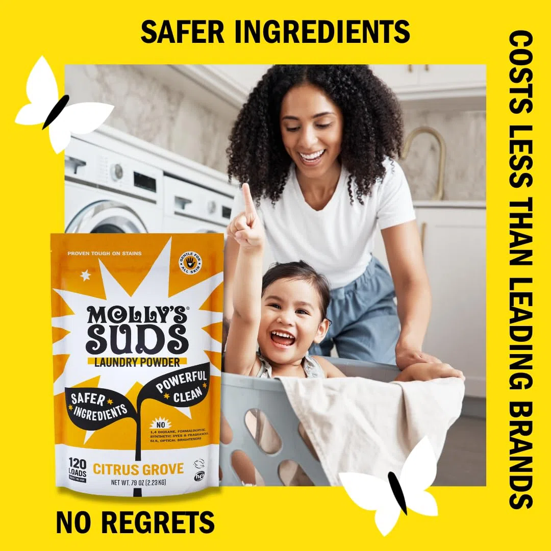 Molly's Suds Original Lessive en poudre – Poudre de lavage naturelle, détergent dérivé de terre – Détergent de lavage non liquide et biologique, Détergent à lessive pour peaux sensibles – 240 brassées
