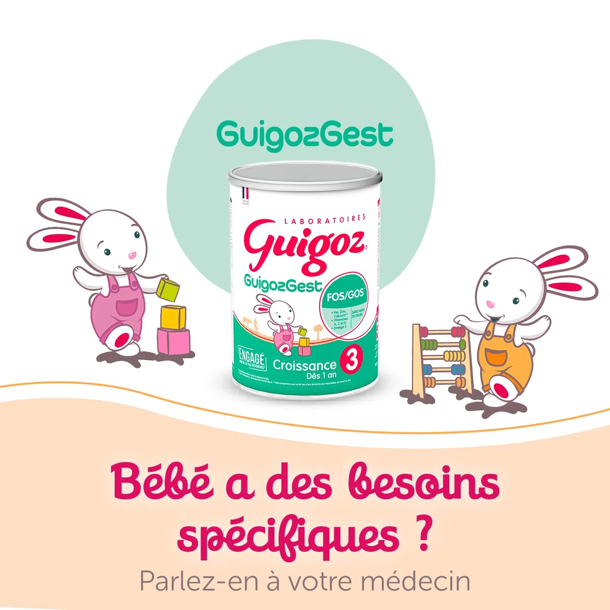 GUIGOZ PERLARGON Lait de croissance en poudre 12/36 mois,780 g